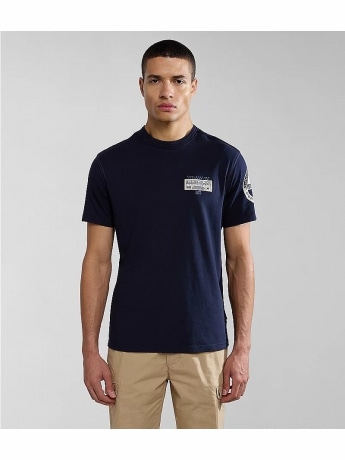 Napapijri tshirt blu navy uomo in cotone logo sul petto e sul braccio