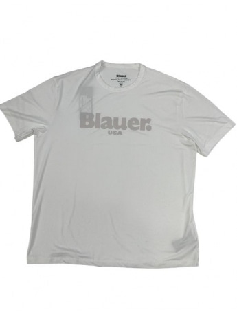 Blauer tshirt bianca uomo in misto viscosa logo sul petto