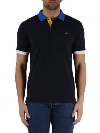 Sun68 polo blu navy uomo in cotone dettagli multicolor logo sul petto
