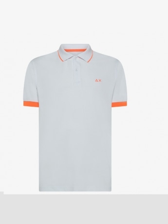 Sun68 polo bianca uomo in cotone con dettaglio arancione fluo logo sul petto