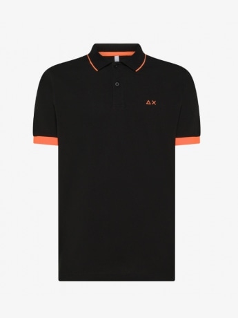 Sun68 polo nera uomo in cotone con dettagli arancione fluo logo sul petto