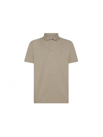 Sun68 polo beige uomo in cotone mini logo ricamato sul petto