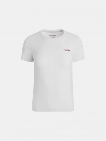Guess tshirt bianca donna in cotone mini logo sul petto