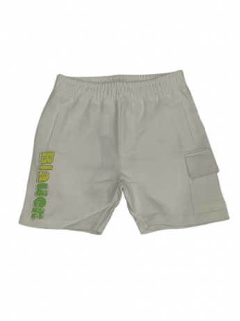 Blauer shorts bianco bambino in cotone logo multicolor sul lato