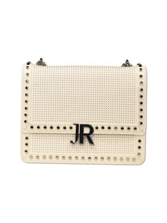 Richmond borsa bianca donna in ecopelle con tracolla dettagli borchie argento logo in metallo
