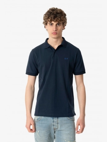 Sun68 polo blu navy uomo in cotone mini logo sul petto