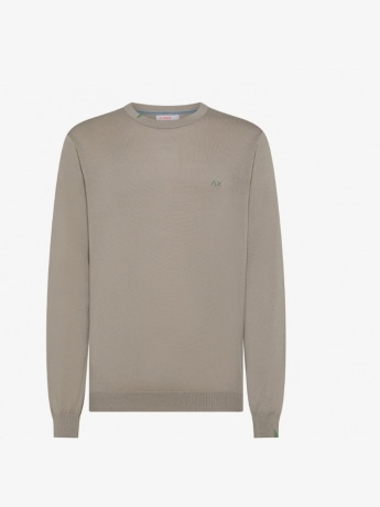 Sun68 maglia tortora uomo in cotone mini logo ricamato sul petto