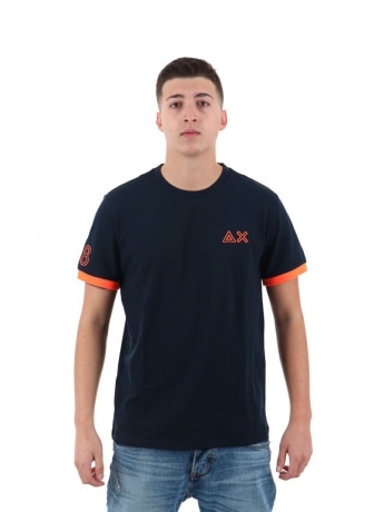 Sun68 tshirt blu navy uomo in cotone con dettagli fluo