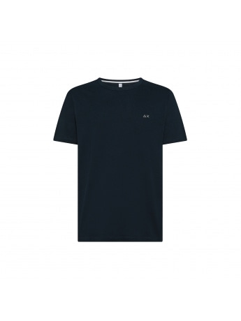 Sun68 tshirt blu navy uomo in misto lino mini logo sul petto