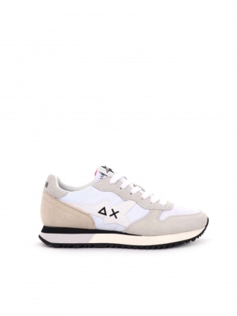 Sun68 scarpe bianche donna in tessuto con dettagli beige e glitter logo sul lato