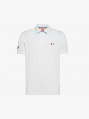 Sun68 polo bianca uomo in piquet di cotone logo sul petto e sul braccio