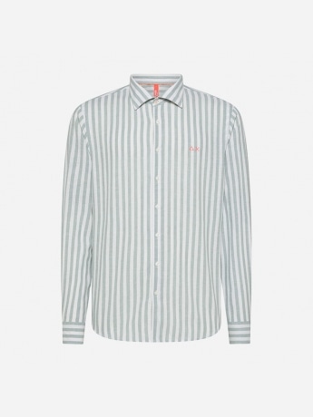 Sun68 camicia grigia uomo in lino a righe mini logo sul petto