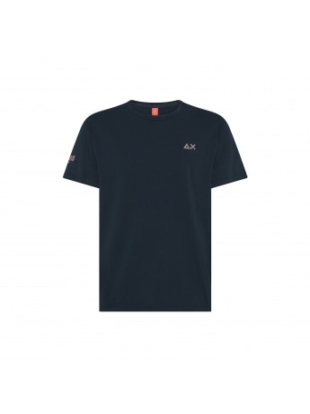 Sun68 tshirt blu navy uomo in cotone logo sul petto e sul braccio