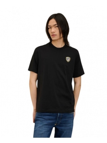 Blauer tshirt nera uomo in cotone logo gommato sul petto
