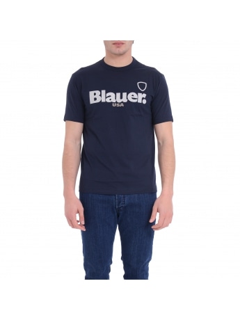 Blauer tshirt blu navy uomo in cotone logo gommato sul davanti
