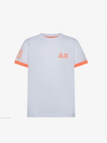 Sun68 tshirt bianca bambino in cotone logo sul petto e sul braccio fluo