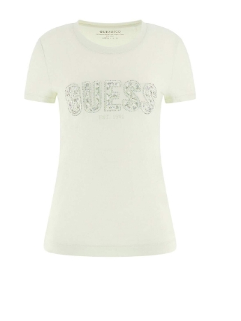 Guess tshirt verde chiaro donna in cotone logo con strass sul davanti