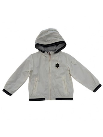 Blauer giubbotto ghiaccio neonato in tessuto leggero con cappuccio patch logo sul braccio