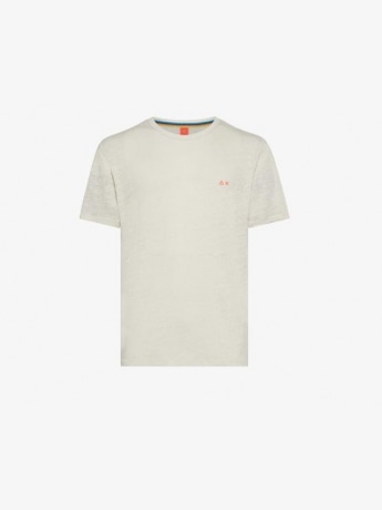 Sun68 tshirt panna uomo in misto lino logo ricamato sul petto