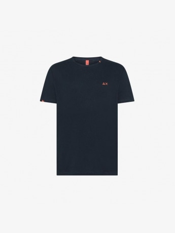 Sun68 tshirt blu navy uomo in misto lino logo ricamato sul petto