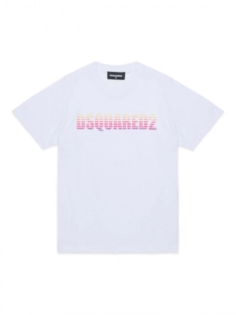 Dsquared2 tshirt bianca bambino in cotone logo multicolor sul davanti