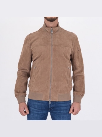 Peuterey giubbotto beige uomo in pelle scamosciata  patch logo sul braccio