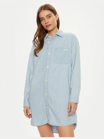 Calvin Klein abito in denim chiaro donna loose fit patch logo sul petto