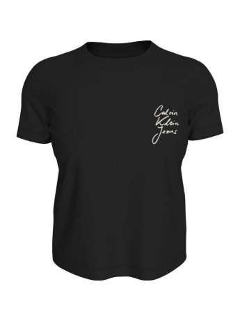 Calvin Klein tshirt nera donna in cotone mini logo sul petto