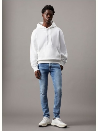 Calvin Klein felpa bianca uomo in cotone con cappuccio maxi logo sul retro