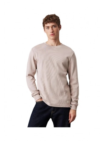 Calvin Klein tshirt crema uomo in cotone manica lunga mini logo sul fondo