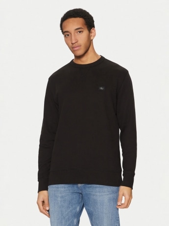 Calvin Klein felpa nera uomo in cotone girocollo mini logo sul petto