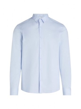 Calvin Klein camicia celeste polvere uomo in popeline micro logo sul petto