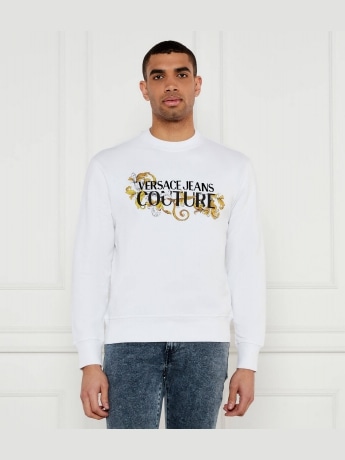 Versace Jeans Couture felpa bianca uomo in cotone girocollo maxi logo sul davanti