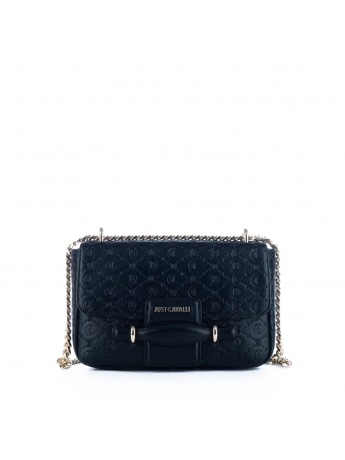 Just Cavalli borsa nera donna in ecopelle con tracolla logo all over