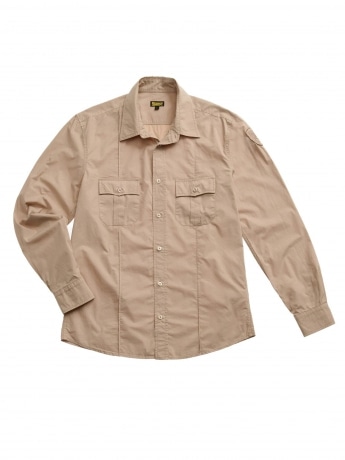 Blauer camicia beige uomo in cotone mini logo sul braccio