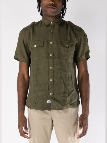 Blauer camicia verde militare uomo in cotone patch logo sul braccio