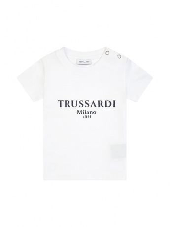Trussardi tshirt bianca neonato in cotone logo a contrasto