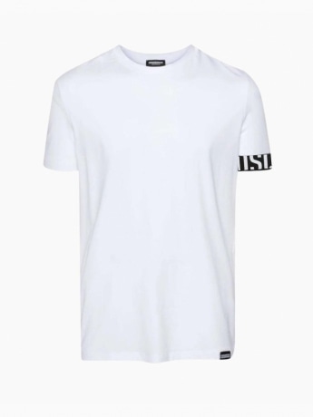Dsquared2 tshirt bianca uomo in cotone elastico sul braccio con logo