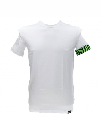 Dsquared2 tshirt bianca fluo uomo in cotone logo sul braccio verde fluo