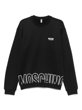 Moschino felpa nera uomo in cotone girocollo logo lettering sul fondo a contrasto
