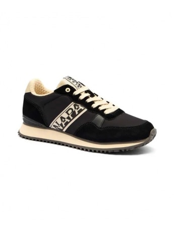 Napapijri scarpe nere uomo in tessuto e camoscio logo sul lato