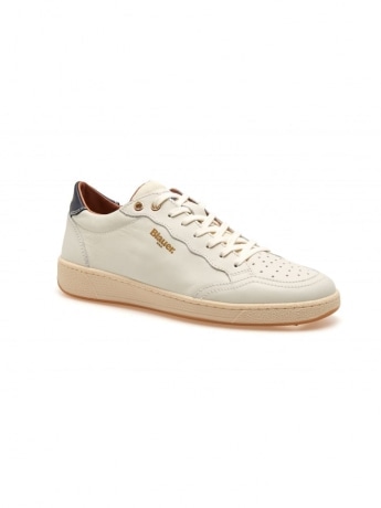 Blauer scarpe bianche uomo in pelle retro blu navy con logo