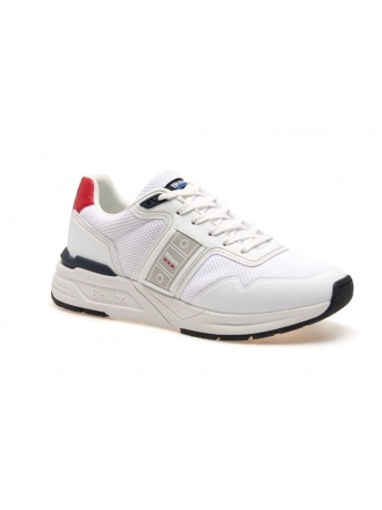 Blauer scarpe bianche uomo in pelle e tessuto logo sul lato e sul retro