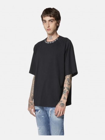 Richmond tshirt nera uomo in cotone logo sul collo a contrasto