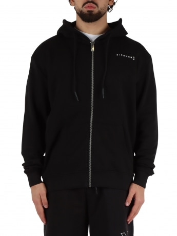 Richmond felpa nera uomo chiusura zip con cappuccio mini logo sul petto