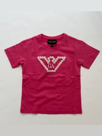 Emporio Armani tshirt fucsia bambina in cotone logo in rilievo sul davanti