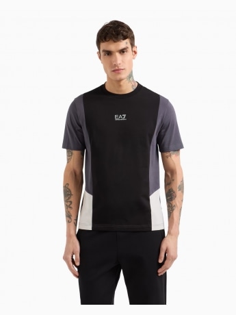 Ea7 tshirt nera uomo in cotone dettagli multicolor mini logo sul petto