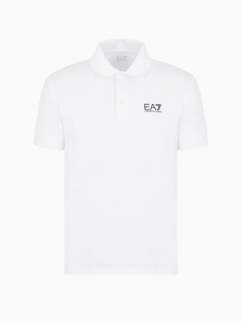 Ea7 polo bianca uomo in cotone stretch mini logo sul petto e sul retro