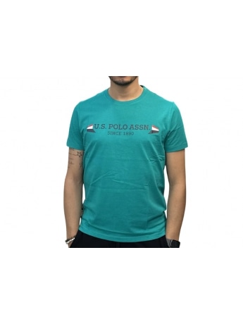 U.s. Polo tshirt verde acqua uomo in cotone maxi logo sul davanti