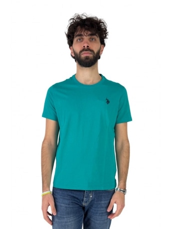 U.s. Polo tshirt verde acqua uomo in cotone logo ricamato sul petto